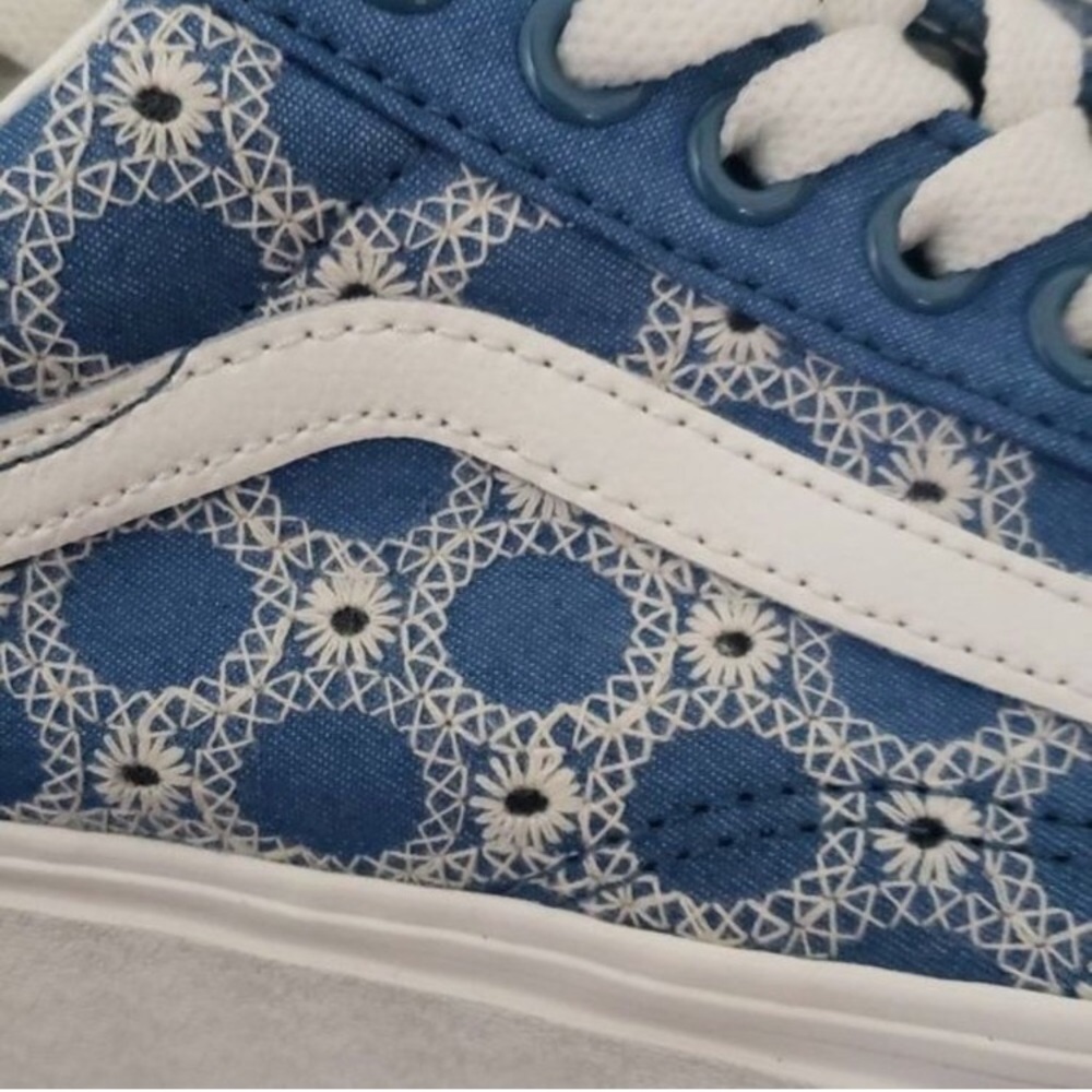 New Vans Old Skool Stacked Denim Mix Blue White Platform Sneakers - Picture 2 of 7